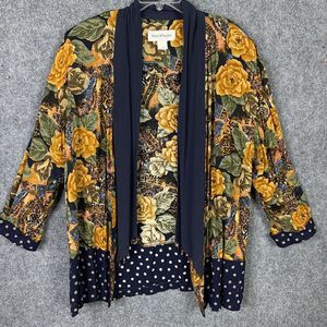 Norton McNaughton Vintage Open Front Rayon Top Floral Shoulder Pads Sz 16 Scarf